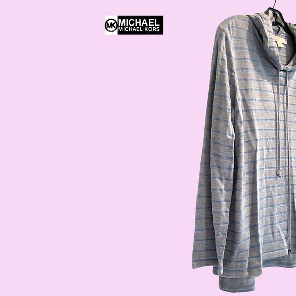 MICHAEL Michael Kors NEW Skater CHAMBRAY BLUE Stripe Drawstring Hoodie L - Picture 4 of 12